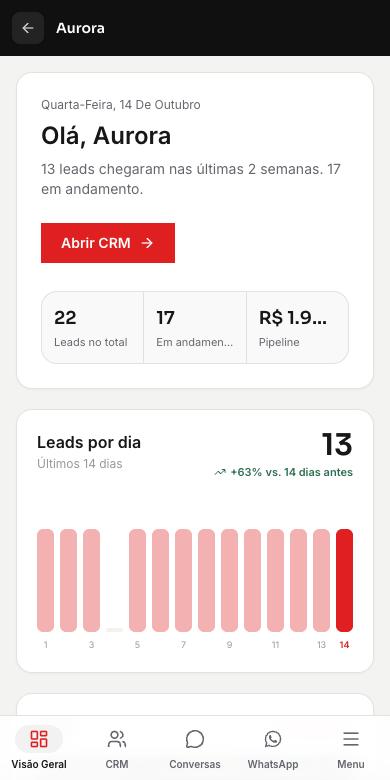 Manáry OS no celular: a mesma visão geral, com barra de navegação embaixo
